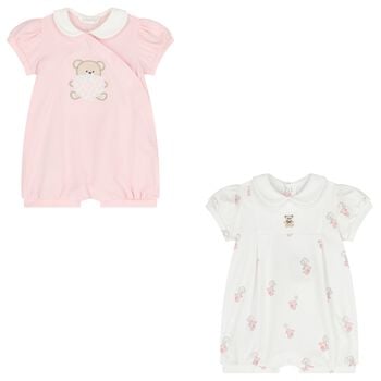 Baby Girls White & Pink Rompers ( 2-Pack )