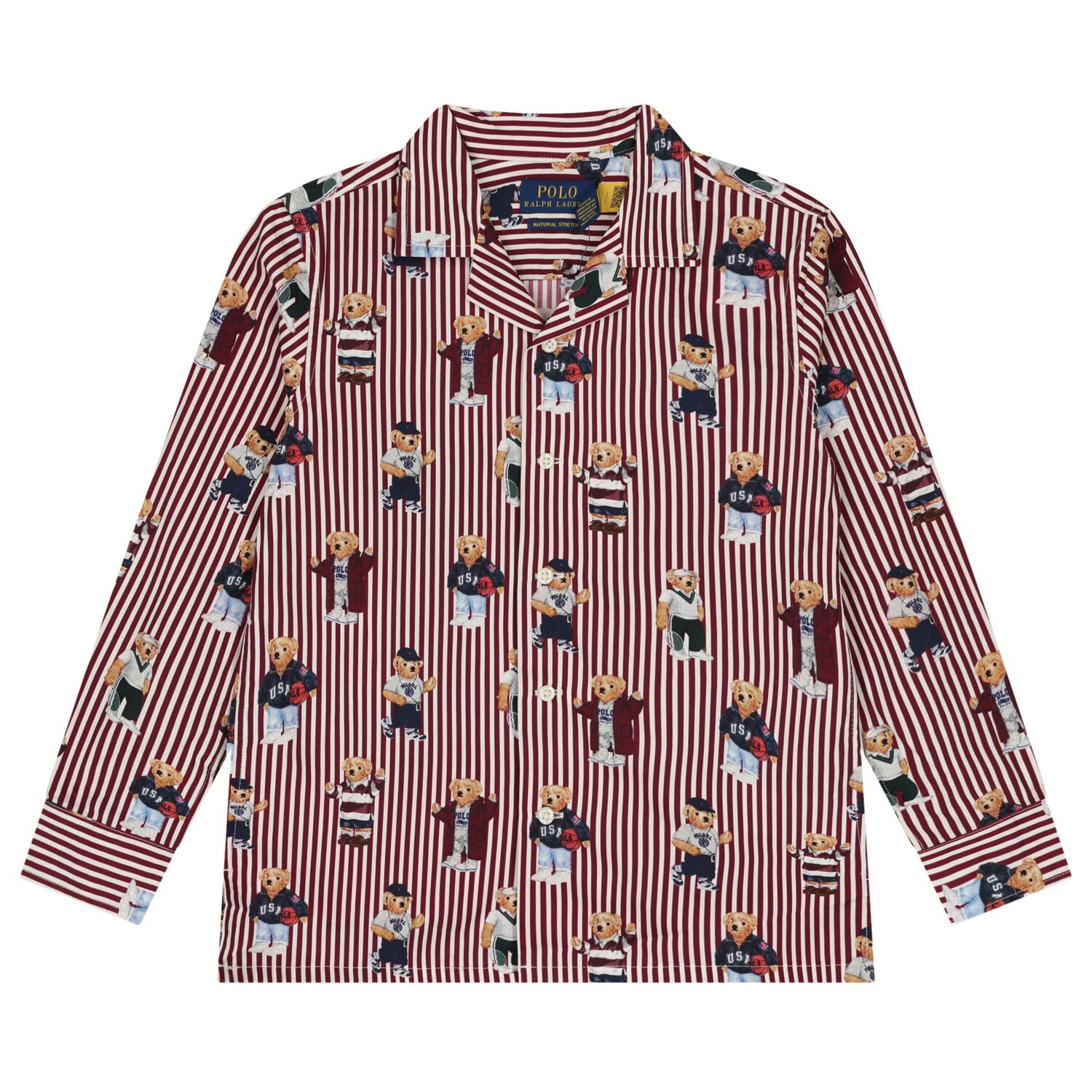 Boys White & Red Polo Bear Striped Shirt, 1, hi-res