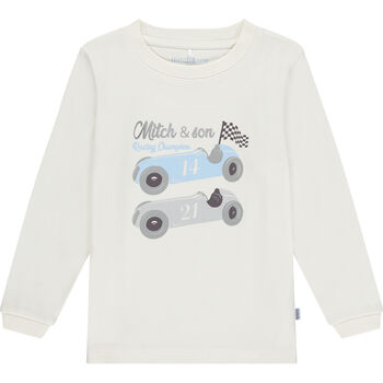 Boys White Car Long Sleeve Top