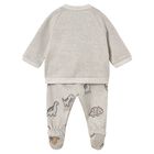 Baby Boys Grey Dinosaur 2 Piece Babygrow, 1, hi-res