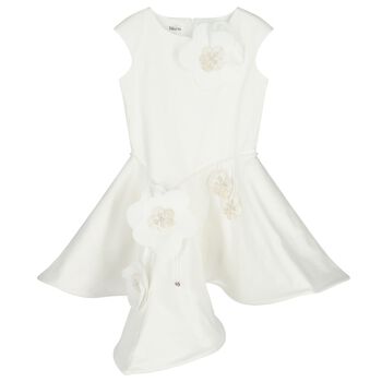 Girls White Floral Applique Dress