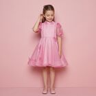 Girls Pink Organza Flower Dress, 1, hi-res