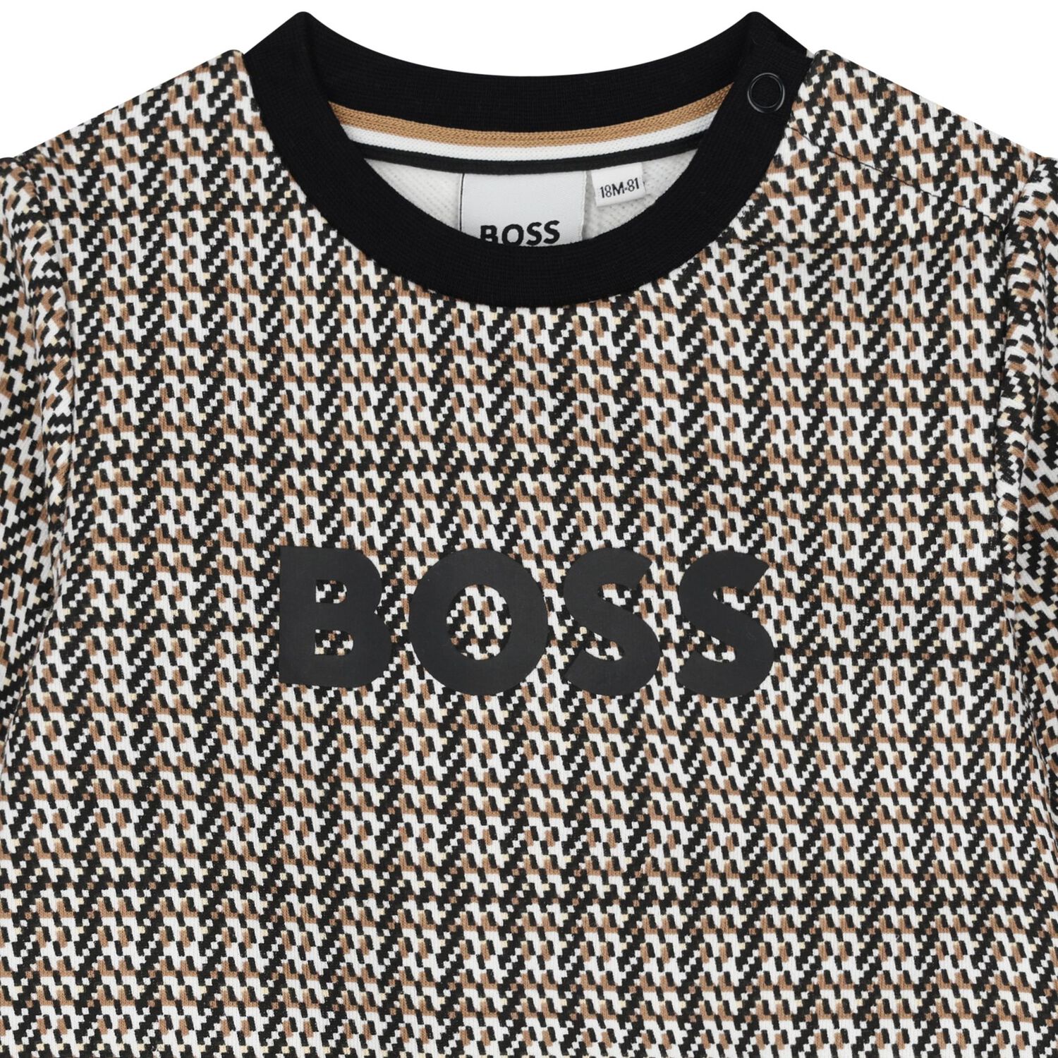 Younger Boys Black, Beige & White Checked Logo Sweatshirt, 1, hi-res