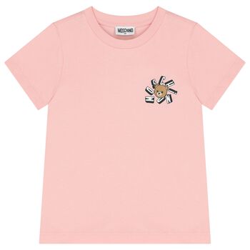 Girls Pink Teddy Bear Logo T-Shirt