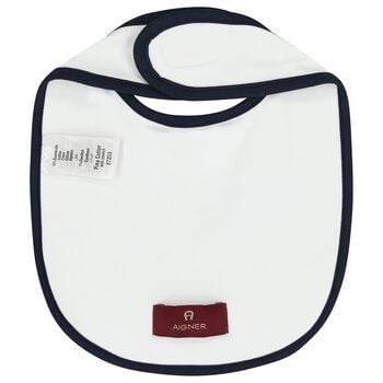 Baby Boys White & Navy Blue Logo Bib