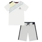 Boys White & Grey Logo Shorts Set, 1, hi-res