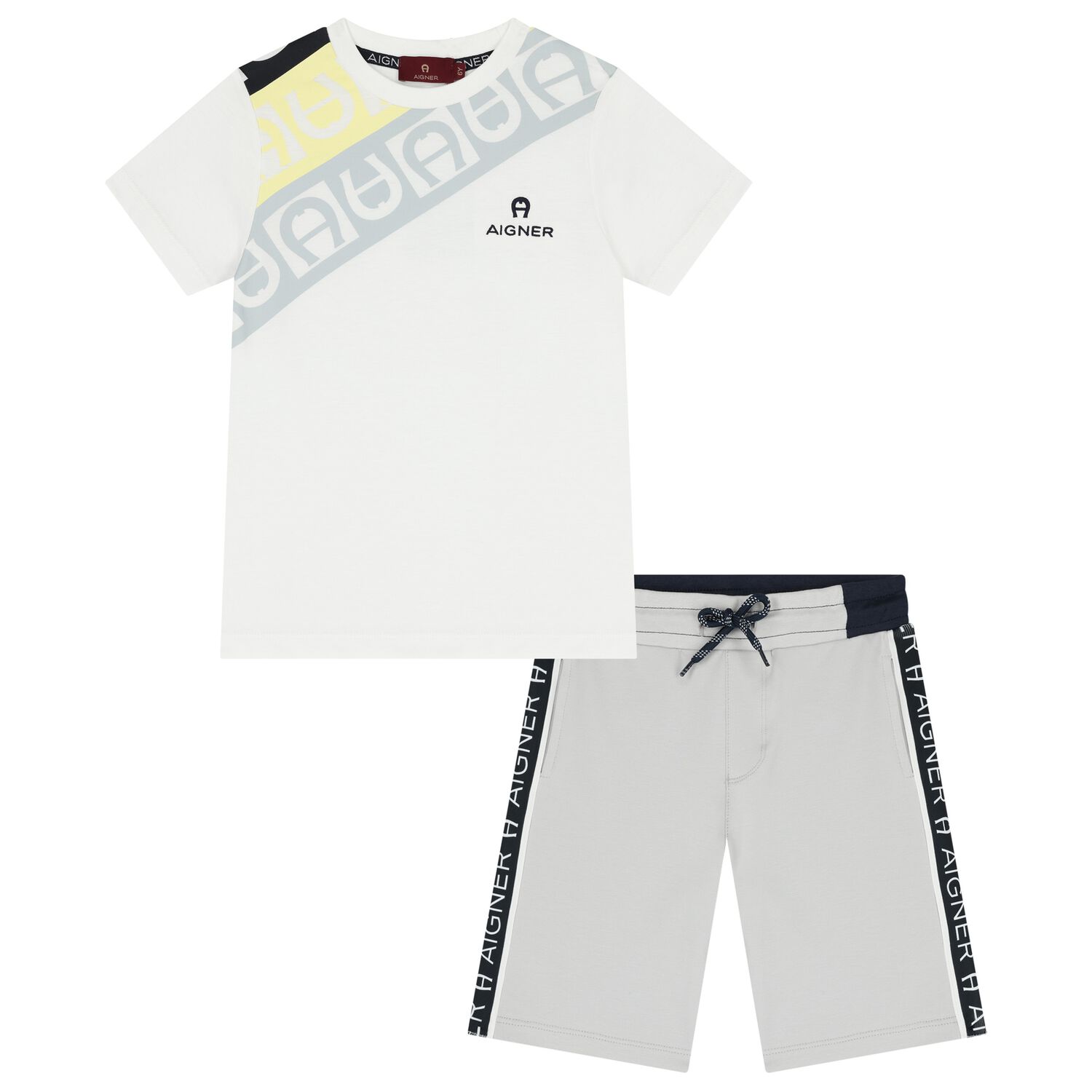 Boys White & Grey Logo Shorts Set, 1, hi-res image number null