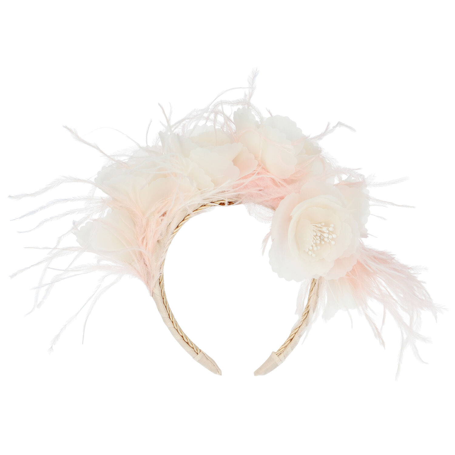 Girls Ivory Floral & Feather Headband, 1, hi-res image number null