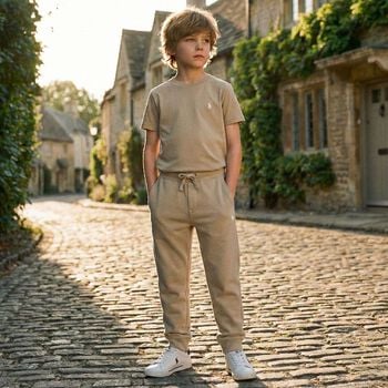 Boys Beige Logo Joggers