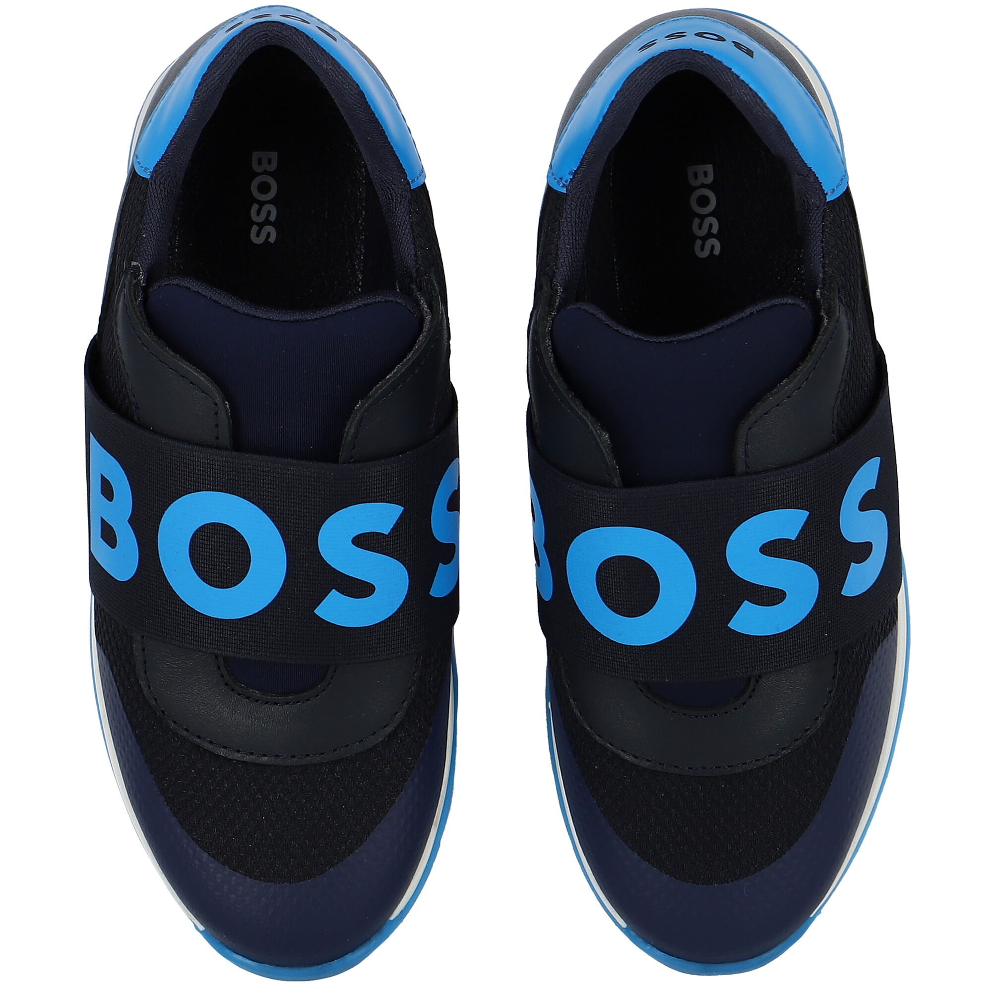 BOSS Boys Navy Blue White Logo Trainers Junior Couture USA