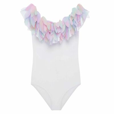 Girls White Rainbow Petal Swimsuit