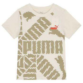 Boys Beige & Green Logo T-Shirt
