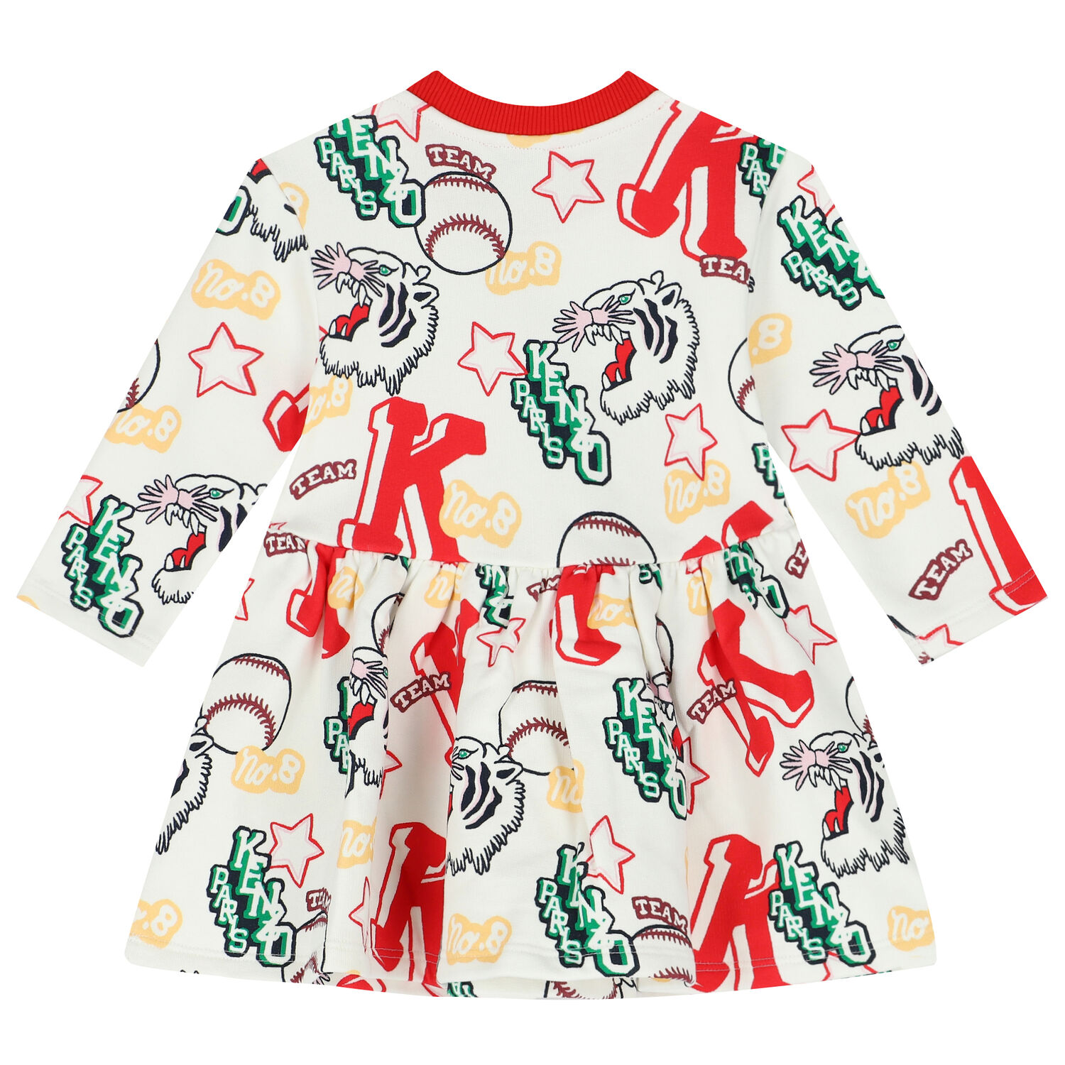 طقم فستان بالشعار باللون العاجي والأحمر , 1, hi-res image number null