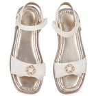 Girls White & Gold Leather Tulle Bow Sandal, 1, hi-res
