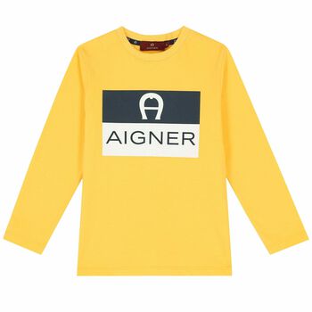 Boys Yellow Logo Long Sleeve Top