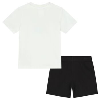 Younger Girls White & Black Logo Shorts Set