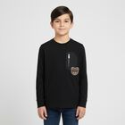 Boys Black Logo Long Sleeve Top, 2, hi-res