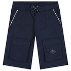 Boys Navy Blue Logo Shorts, 1, hi-res