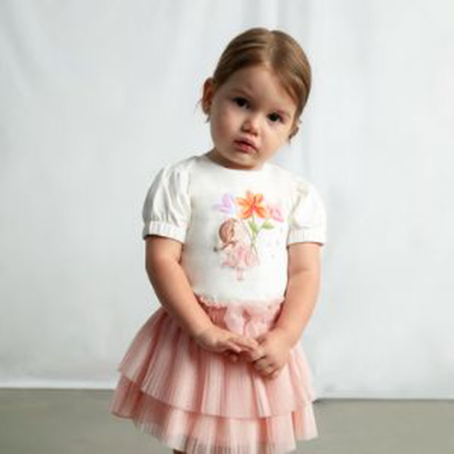 Younger Girls Pink Pleated Tulle Skirt, 1, hi-res