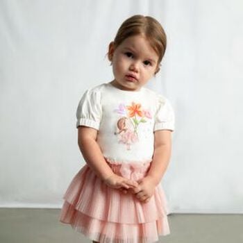 تنورة تول مطوية للبنات باللون الوردي