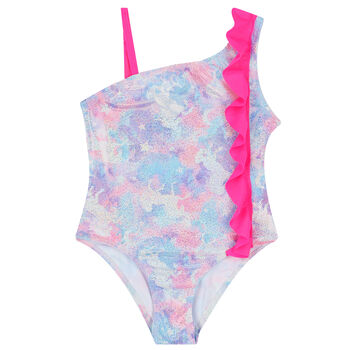 Girls Pink & Blue Metallic Swimsuit