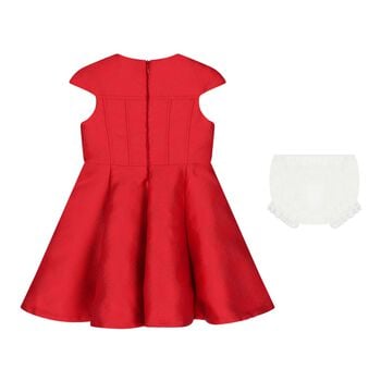 Baby Girls Red Satin Jacquard Logo Dress Set
