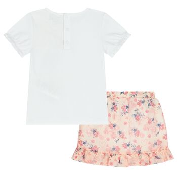 Younger Gilrs White & Pink Chiffon Skirt Set