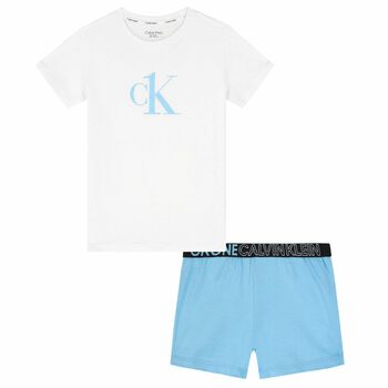 Girls White & Blue Logo Pyjamas