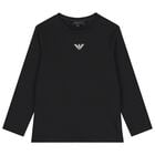 Boys Black Logo Long Sleeve Top, 3, hi-res