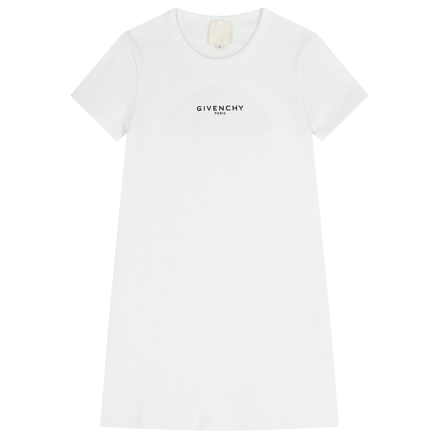 Girls White Logo Ribbed Dress, 1, hi-res