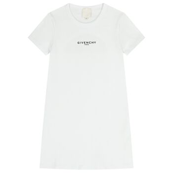 Girls White Logo Ribbed Dress