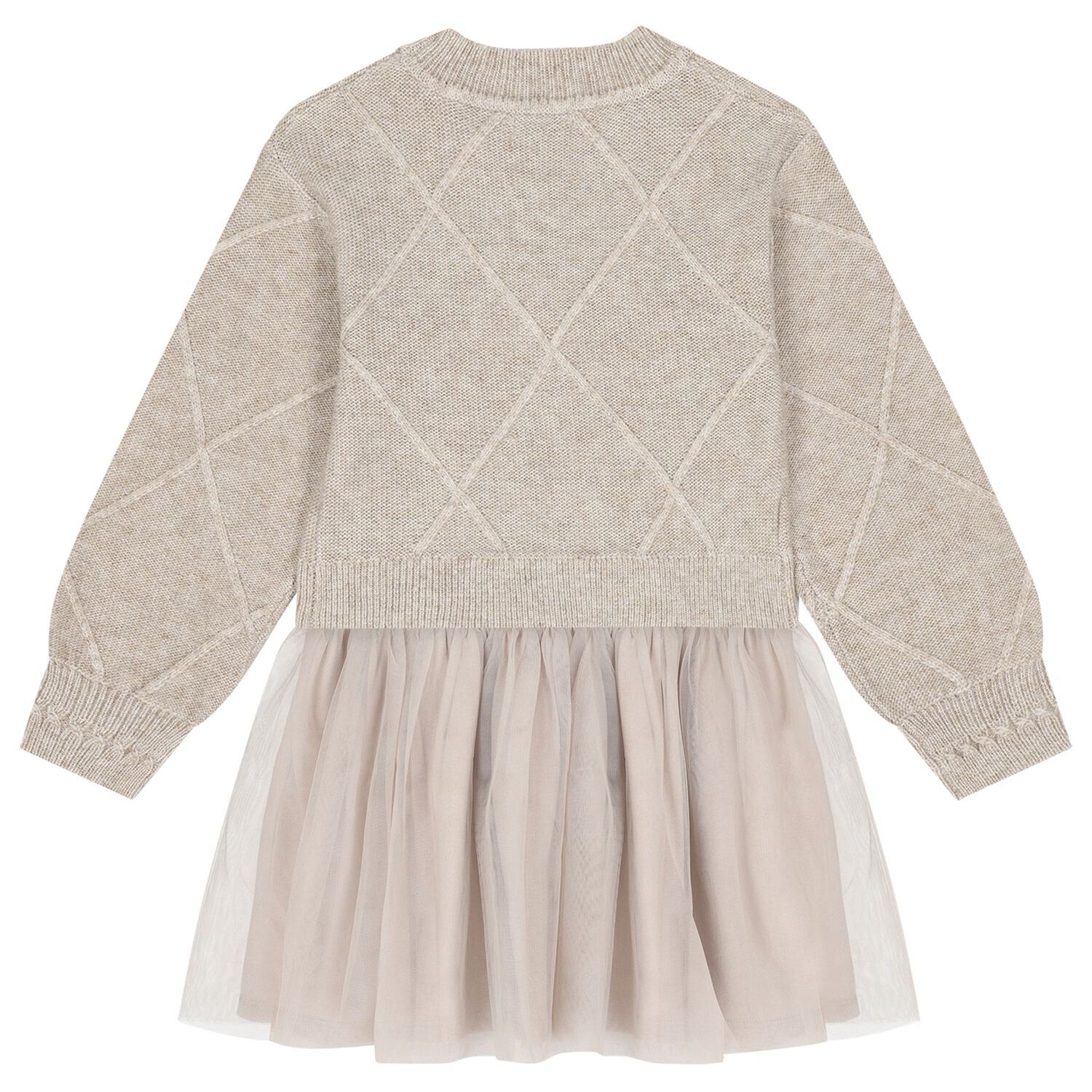 Girls Beige Tulle Dress Set, 1, hi-res