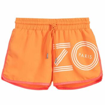 Girls Orange & Neon Pink Logo Shorts