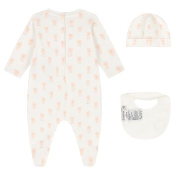 Baby Girls Ivory & Pink Teddy Bear Logo Babygrow Set