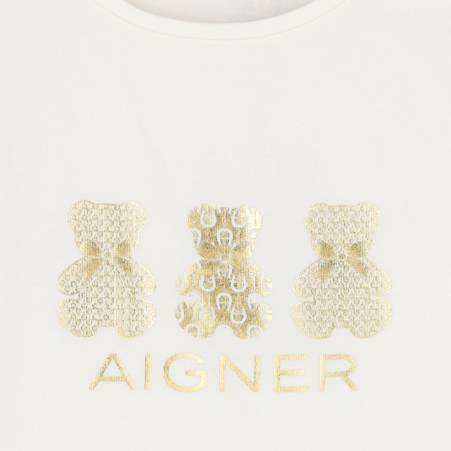 Younger Girls Ivory & Gold Teddy Bear Logo Long Sleeve Top , 1, hi-res