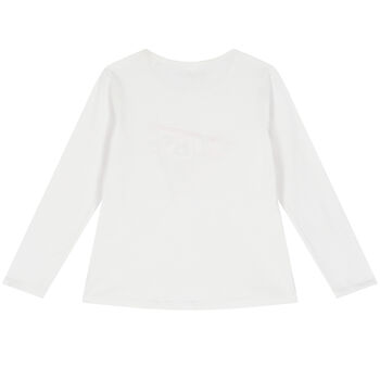 Girls White Embellished Logo Long Sleeve Top