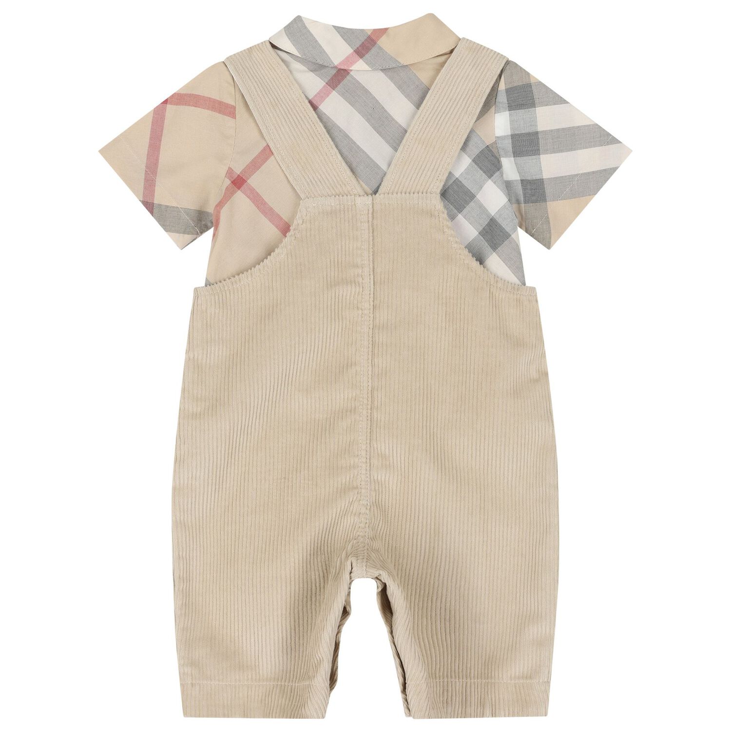 Baby Boys Beige Check Dungaree Set, 1, hi-res