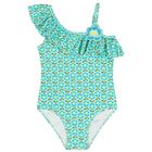 Girls Green Floral Swimsuit, 2, hi-res