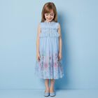 Girls Blue Floral Tulle Dress, 1, hi-res