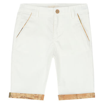 Boys White Cotton Shorts