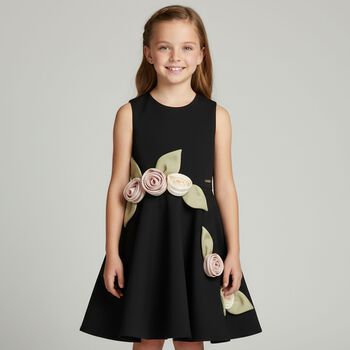 Girls Black Floral Dress