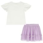 Girls White & Lilac Floral Tulle Skirt Set, 2, hi-res