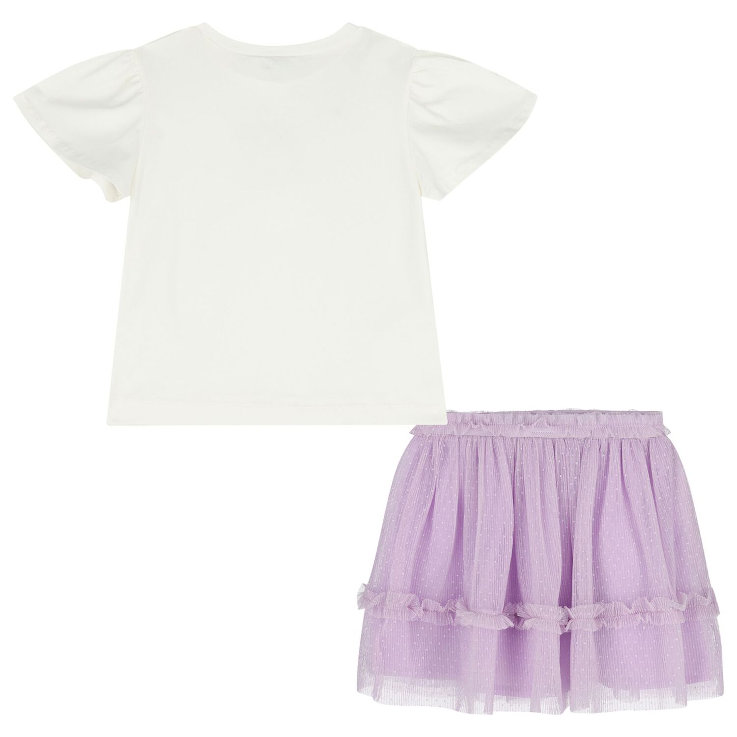 Girls White & Lilac Floral Tulle Skirt Set, 2, hi-res