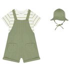 Younger Boys Green Dungaree & Hat Set (3 Piece), 2, hi-res