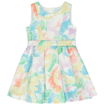 Girls Multi-Colored Floral Satin Dress