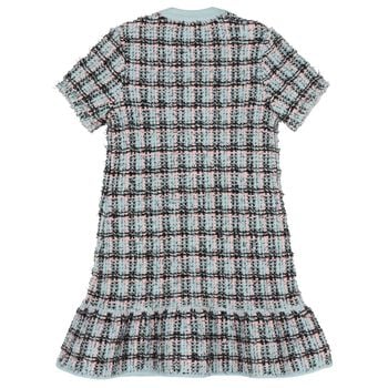 Girls Blue & Black Knitted Tweed Dress