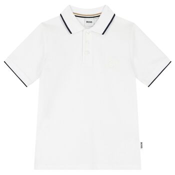 Boys White Logo Polo Shirt