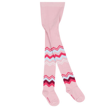 Girls Pink & Purple Logo Zigzag Tights