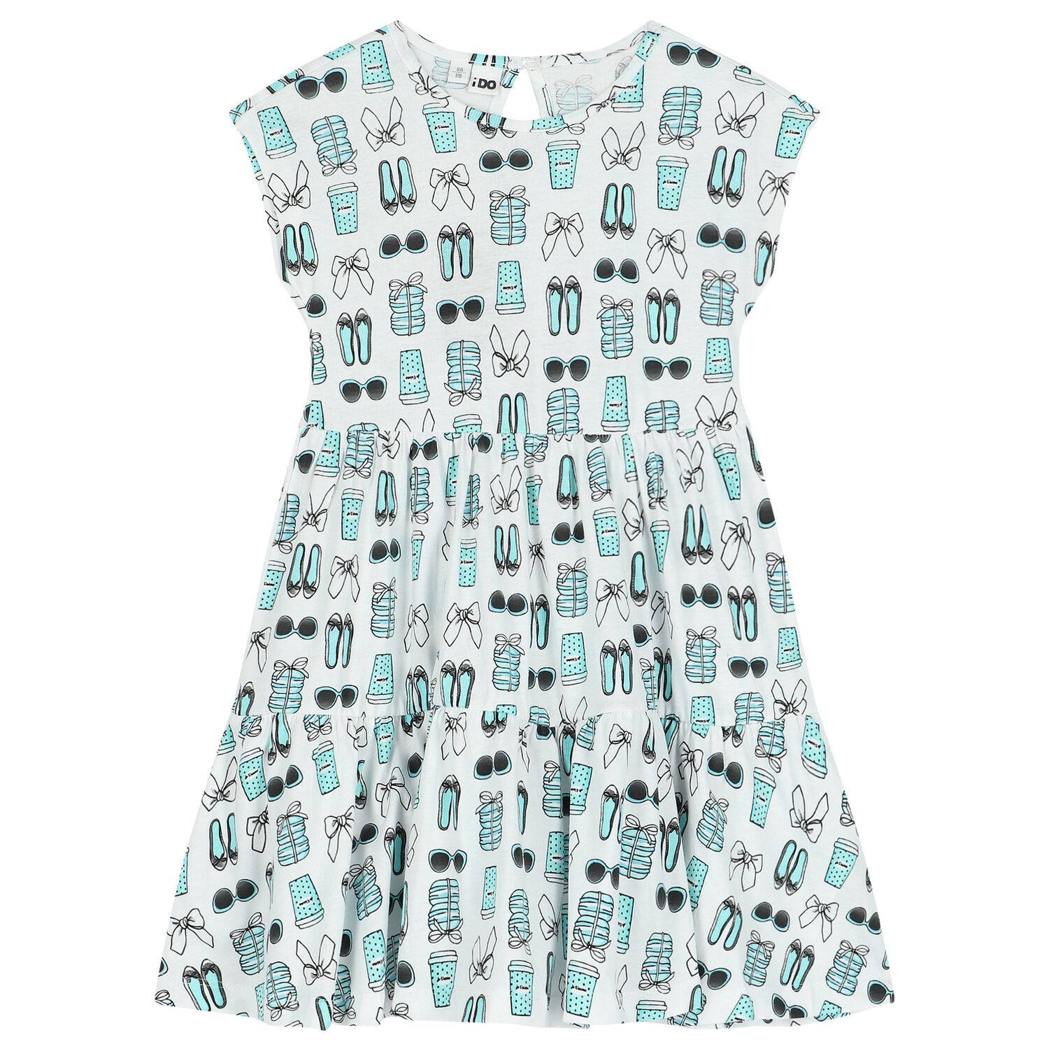Girls White & Aqua Sleeveless Dress, 1, hi-res image number null