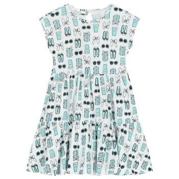 Girls White & Aqua Sleeveless Dress